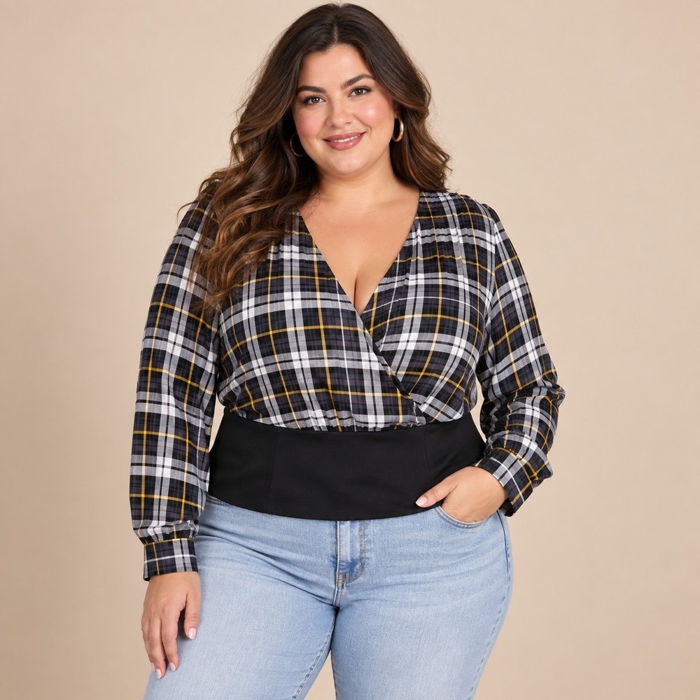 New York & Co Soho Plaid Surplice Wrap Top Women's XXL Whimsigoth Jirai Kei 90s